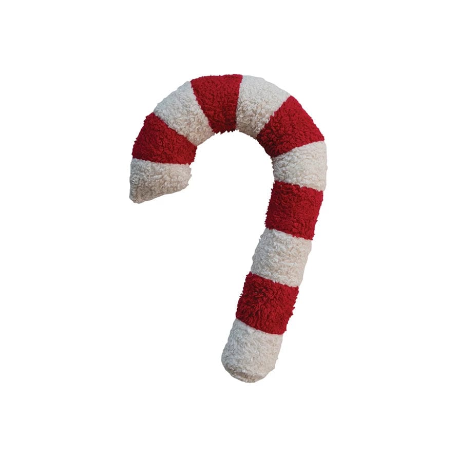 Creative Co-op Creative Co-op 22"L x 13"W Cotton Faux Sherpa Candy Cane Shaped Pillow, Red & White - Little Miss Muffin Children & Home