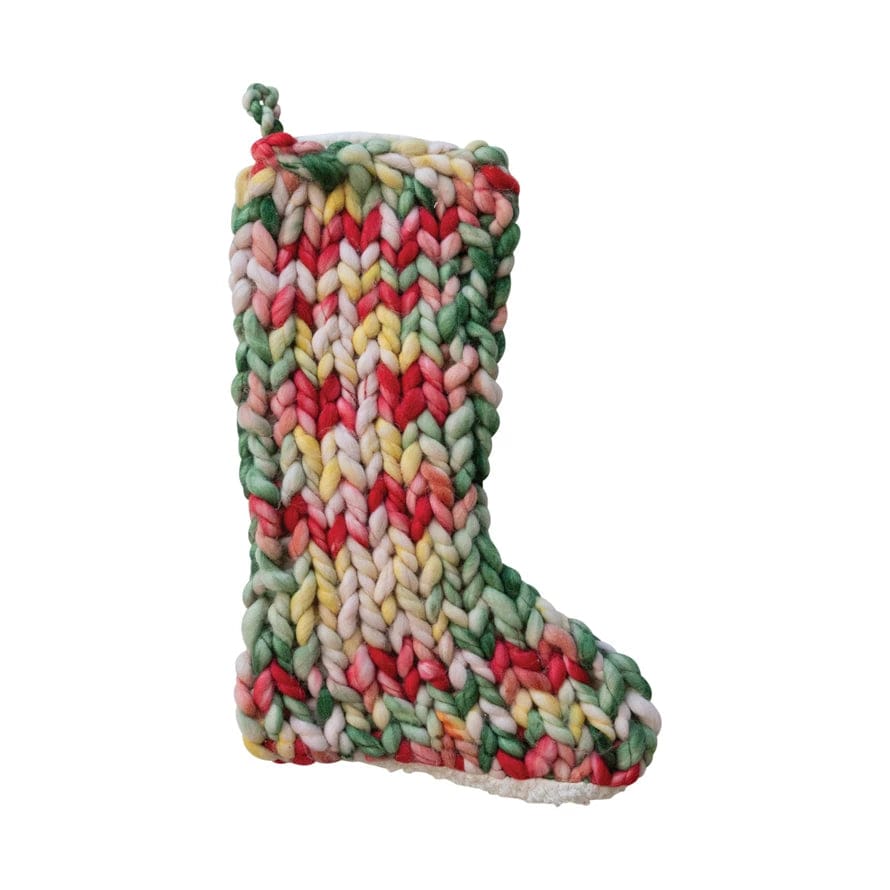 Creative Co-op Creative Co-op Hand-Woven Acrylic Knit Stocking with Sherpa Back, Multi Color - Little Miss Muffin Children & Home