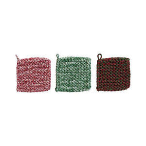 Creative Co-op Cotton Crocheted Pot Holder, Available in 3 Colors