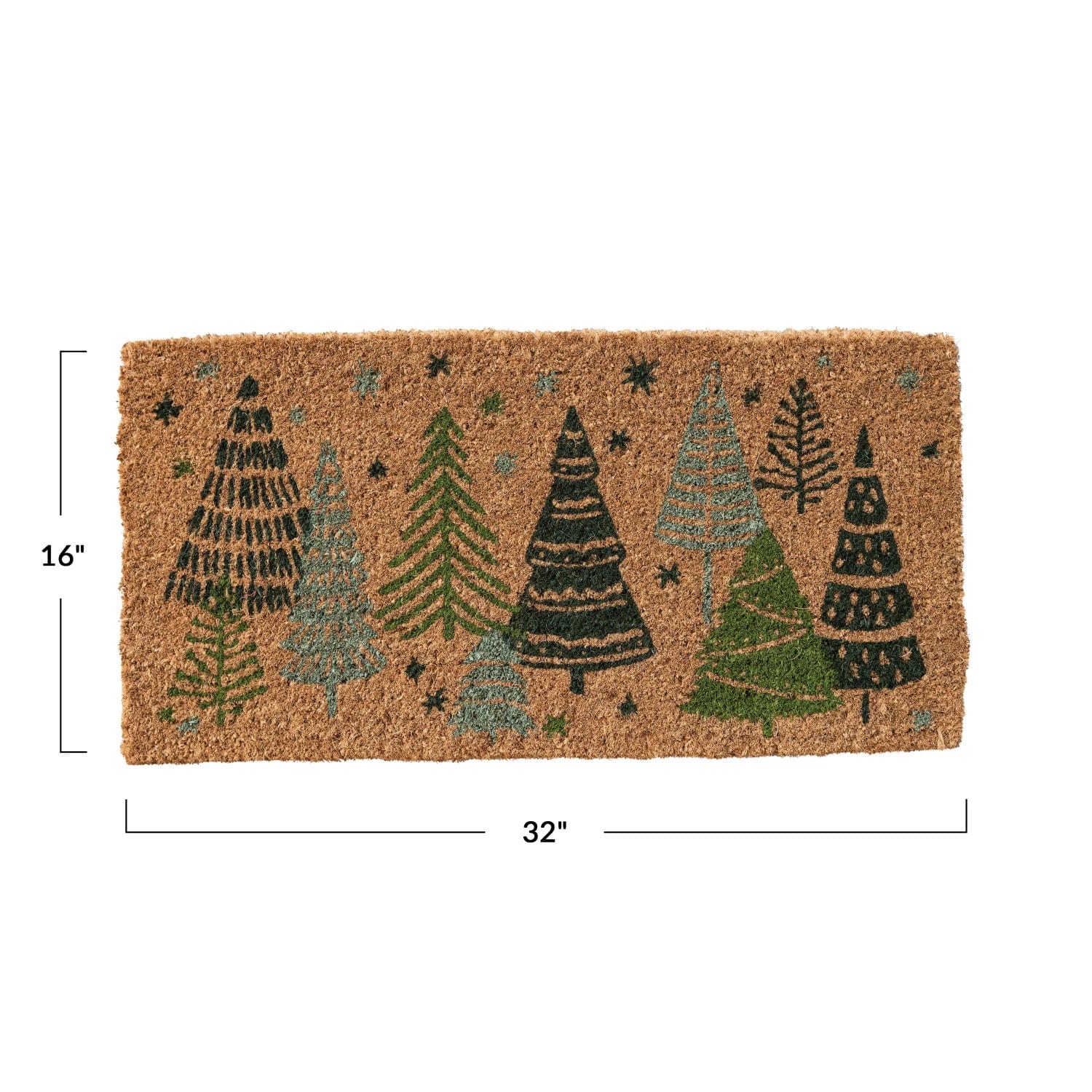 Creative Co-op Creative Co-op Natural Coir Doormat with Christmas Trees & Stars, Green & Black - Little Miss Muffin Children & Home