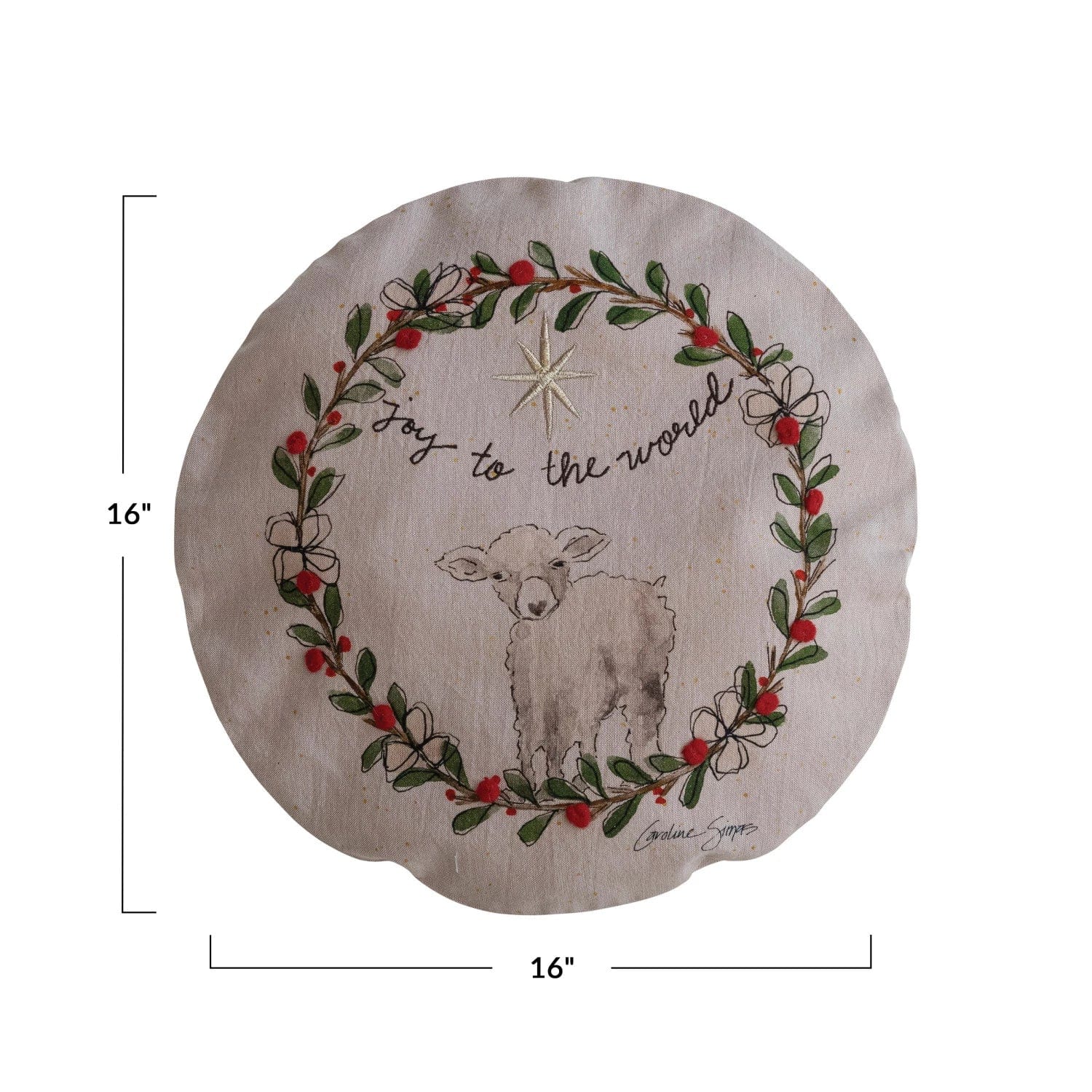 Creative Co-op Creative Co-op 16" Round Cotton Chambray Printed Pillow w/ Embroidered Wreath - Little Miss Muffin Children & Home