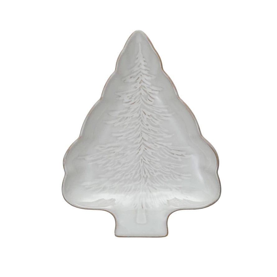 Creative Co-op Creative Co-op 8.75"L x 6.75"W Stoneware Tree Shaped Plate with Tree Design - Little Miss Muffin Children & Home