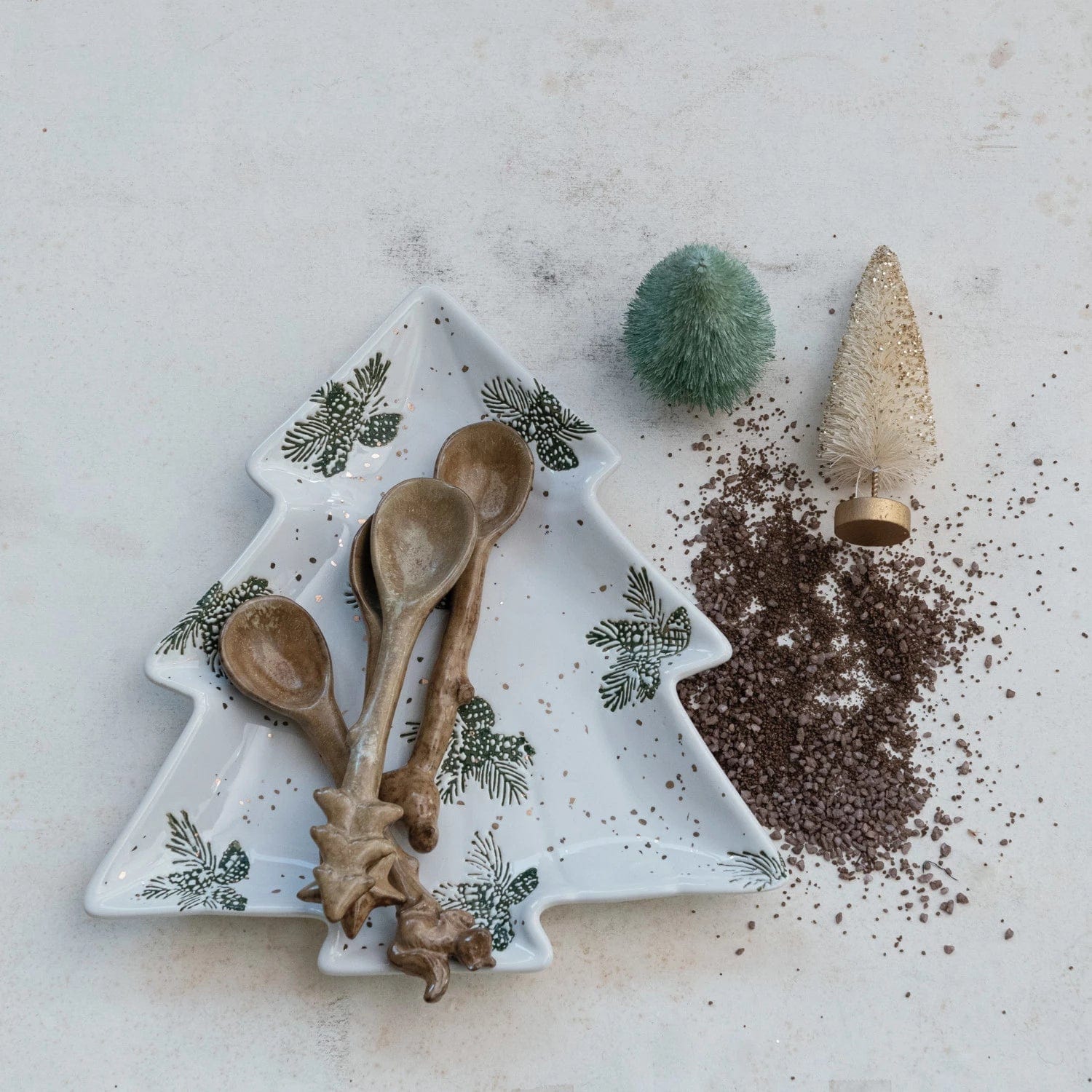 Creative Co-op Creative Co-op Stoneware Tree Shaped Plate with Gold Electroplating, White - Little Miss Muffin Children & Home