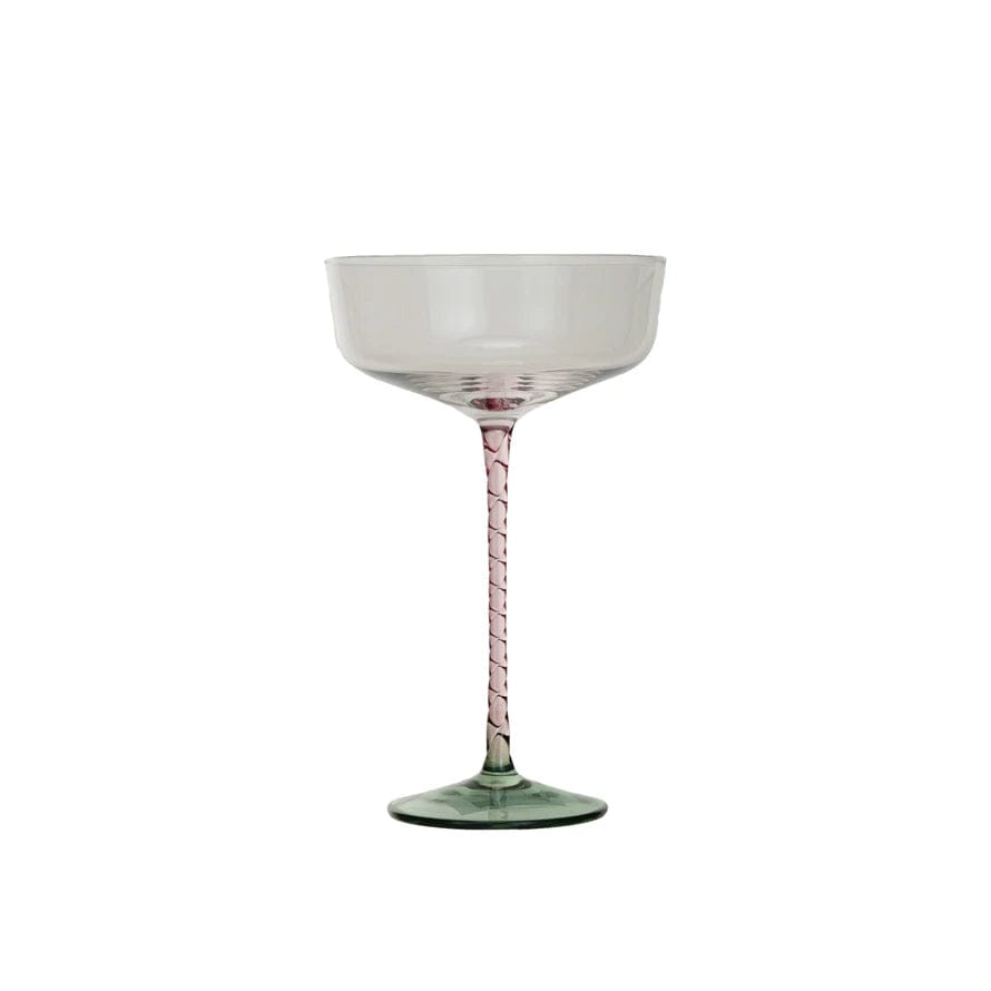Creative Co-op Creative Co-op Stemmed Champagne Coupe Glass with Pink Stem & Green Base - Little Miss Muffin Children & Home