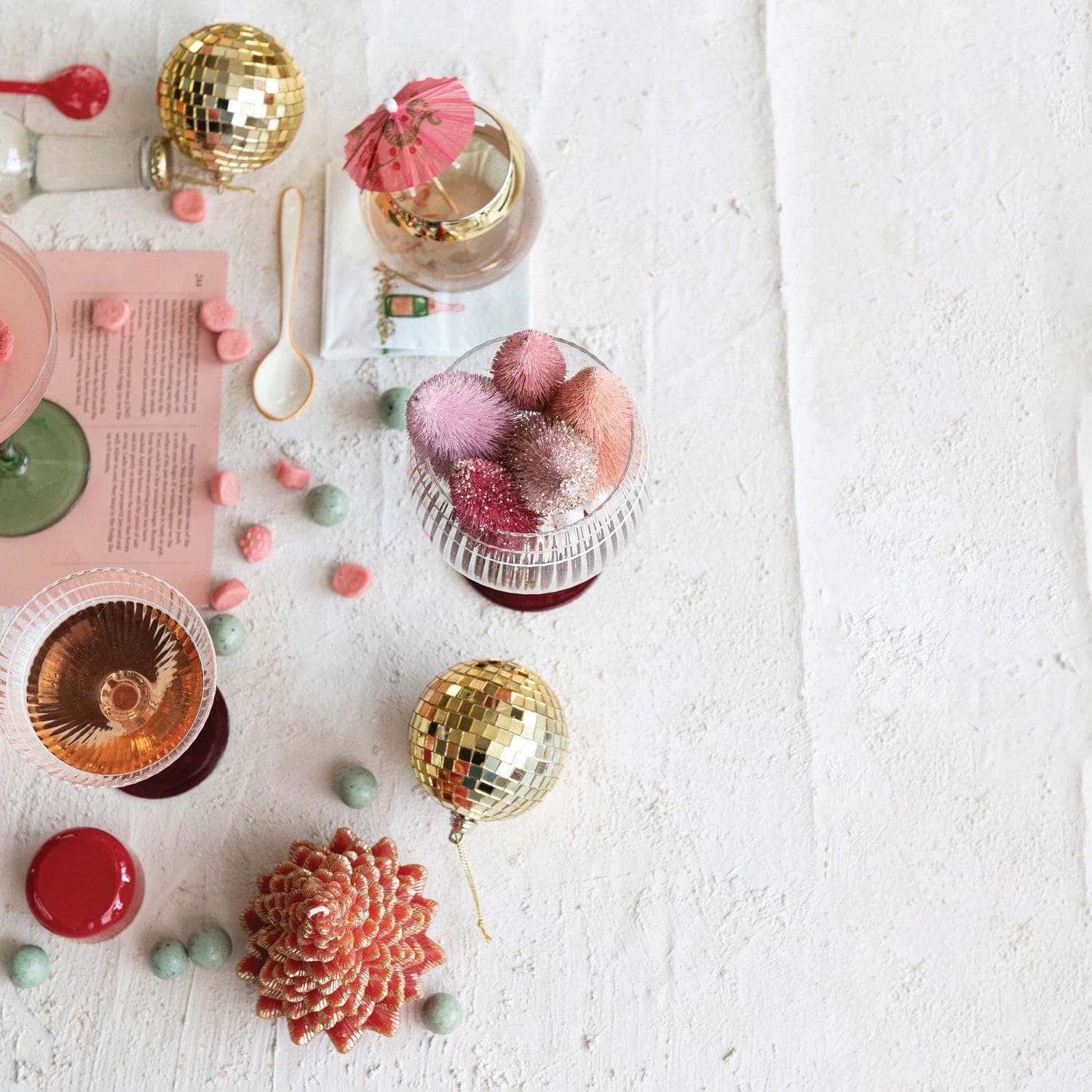 Creative Co-op Creative Co-op Stemmed Champagne Coupe Glass with Pink Stem & Green Base - Little Miss Muffin Children & Home