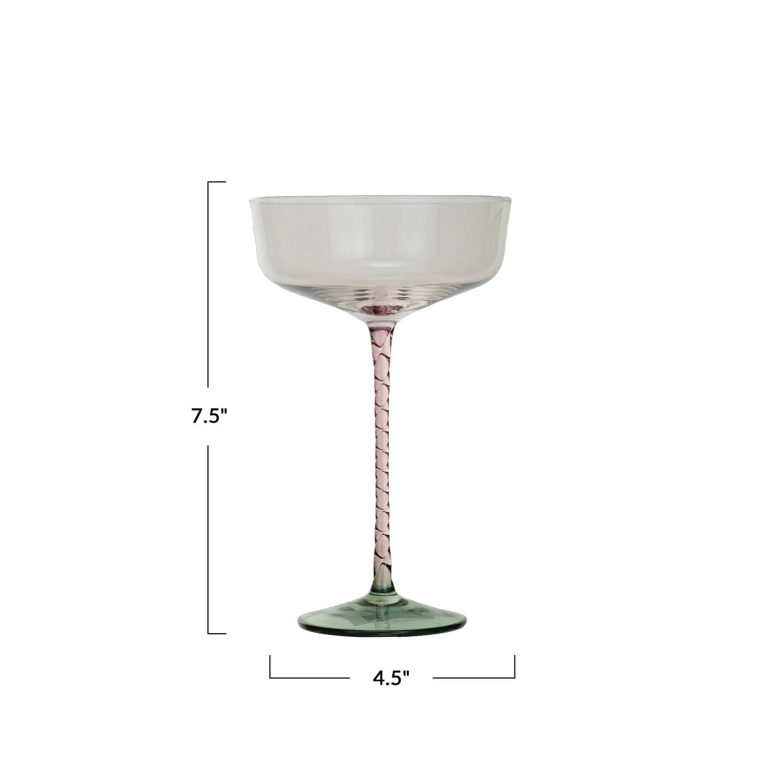 Creative Co-op Creative Co-op Stemmed Champagne Coupe Glass with Pink Stem & Green Base - Little Miss Muffin Children & Home