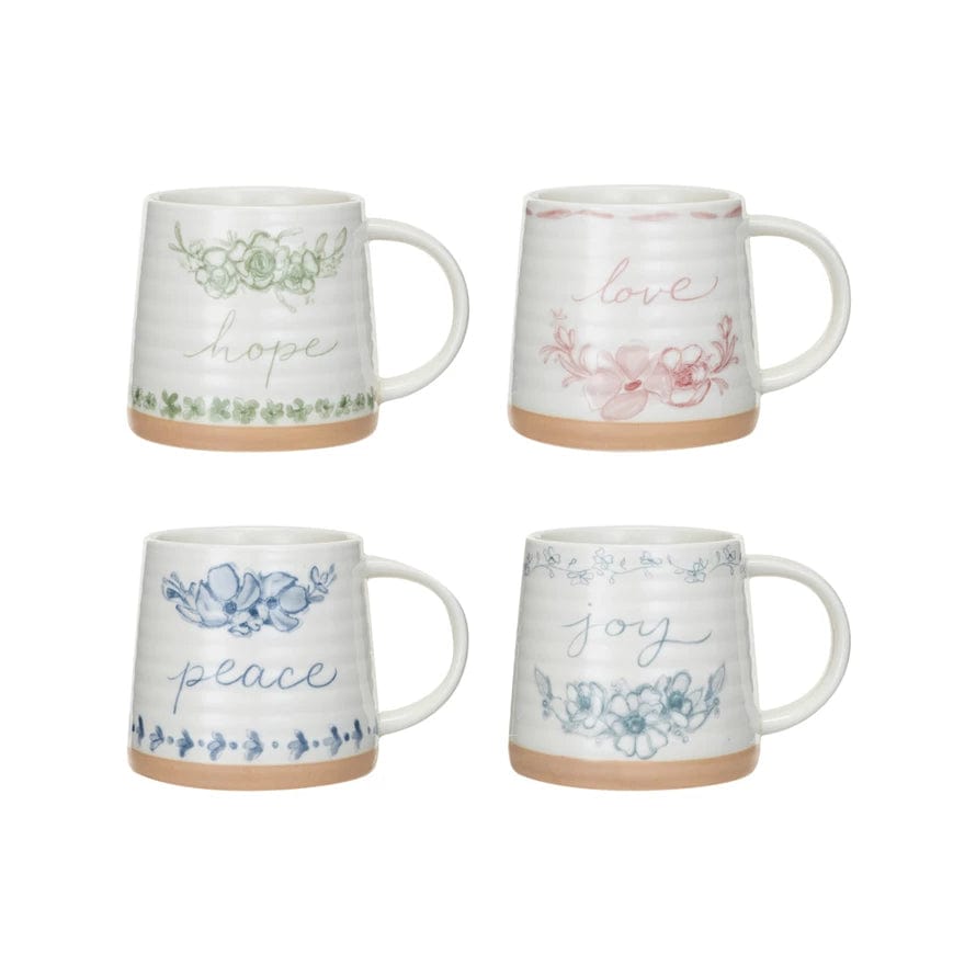 Creative Co-op Creative Co-op 16 oz Stoneware Mug with Flowers & Word, 4 Styles - Little Miss Muffin Children & Home