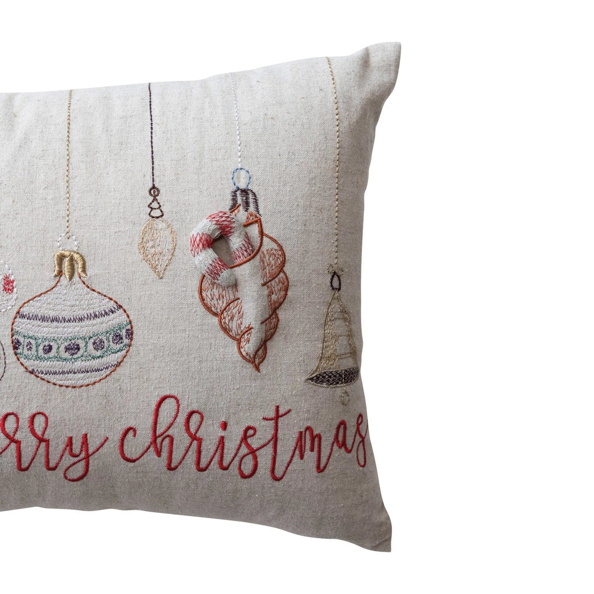 Creative Co-op Creative Co-op Cotton & Linen Lumbar Pillow Embroidered with Ornaments - Little Miss Muffin Children & Home