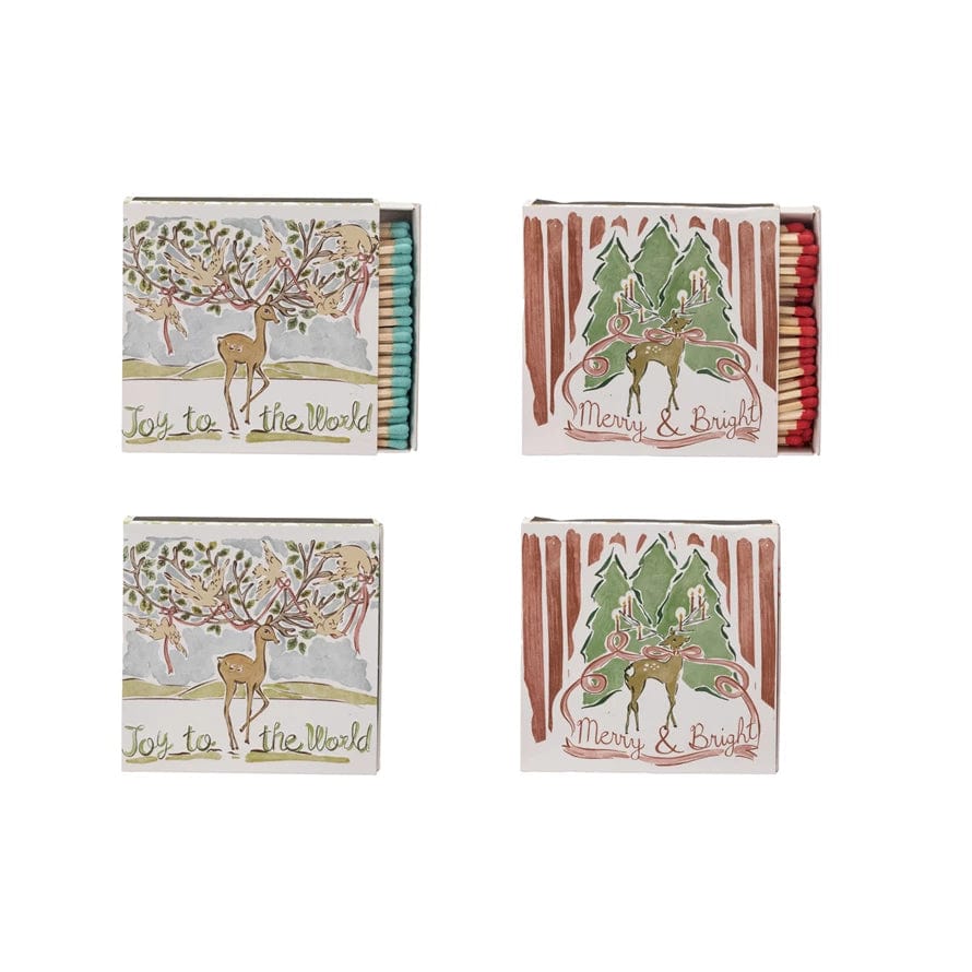 Creative Co-op Creative Co-op Safety Matches in Matchbox with Reindeer & Holiday Saying, 2 Styles - Little Miss Muffin Children & Home