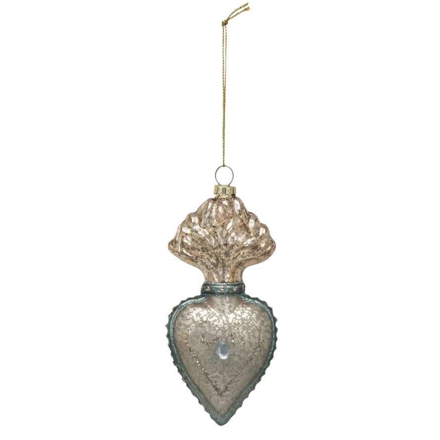 Creative Co-op Creative Co-op 5.5"H Glass Sacred Heart Ornament with Glitter - Little Miss Muffin Children & Home