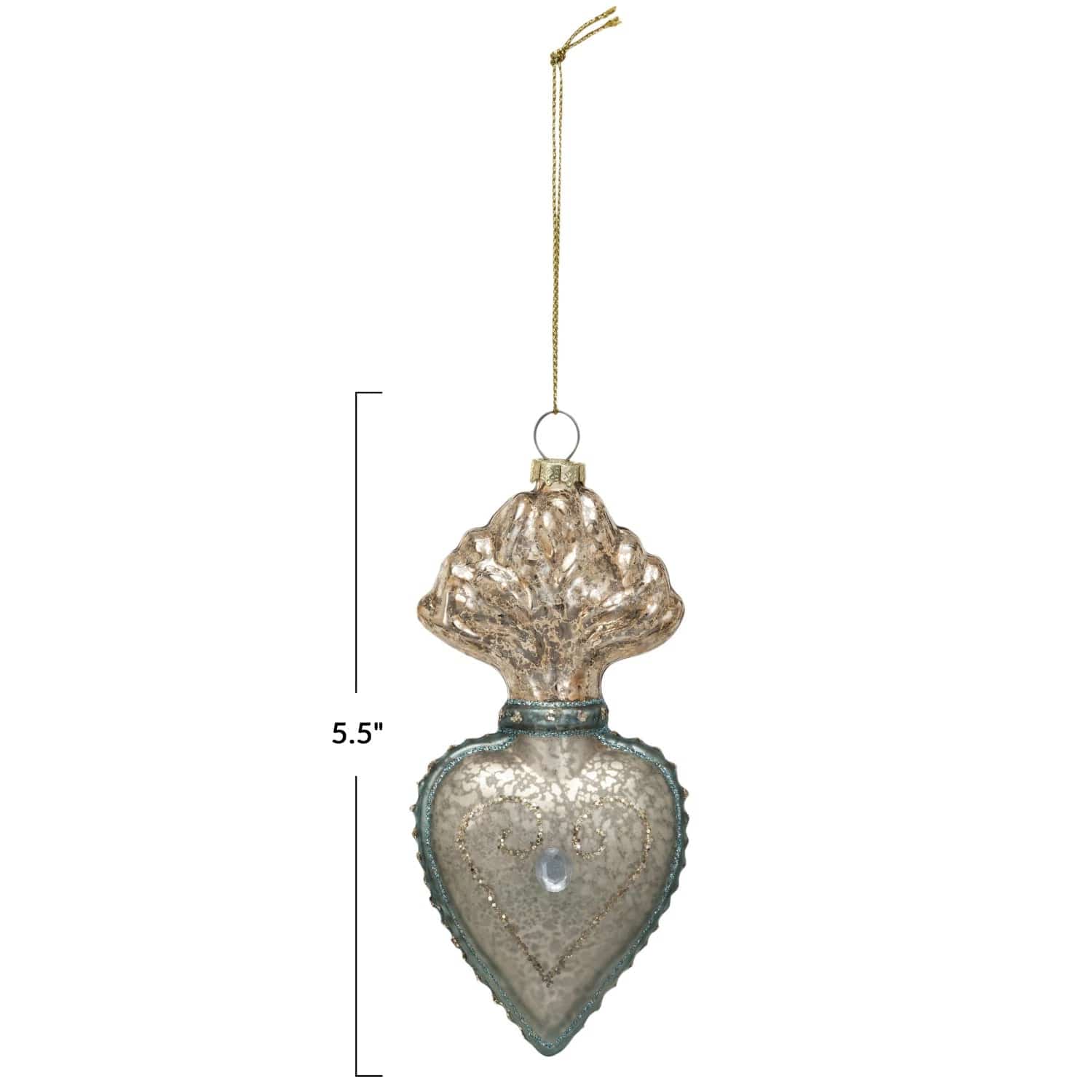 Creative Co-op Creative Co-op 5.5"H Glass Sacred Heart Ornament with Glitter - Little Miss Muffin Children & Home