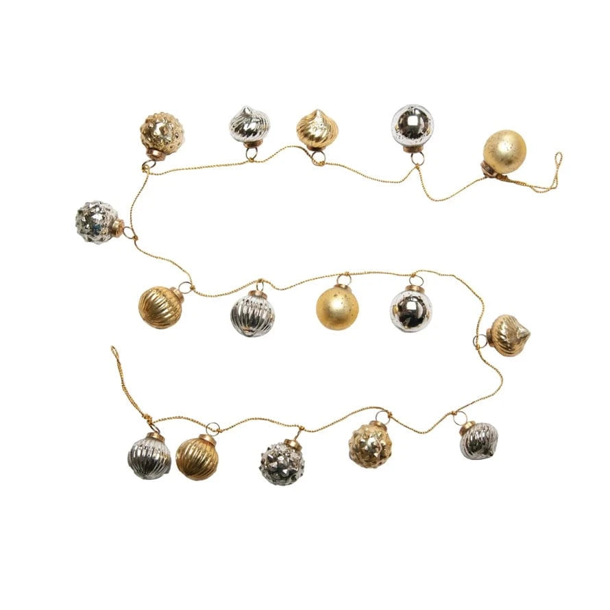 Creative Co-op Embossed Recycled Mercury Glass Ball Ornament Garland with Gold Cord - Little Miss Muffin Children & Home