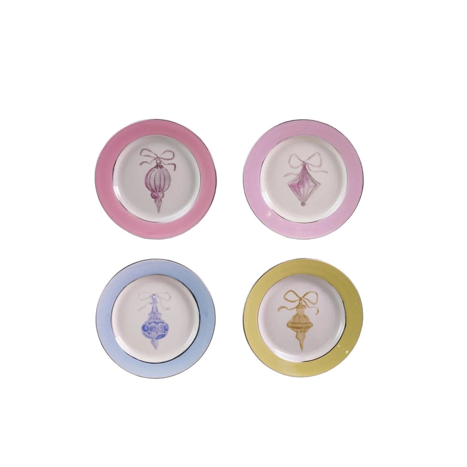 Creative Co-op Stoneware Plate with Ornament Image & Electroplated Edges, 4 Styles - Little Miss Muffin Children & Home