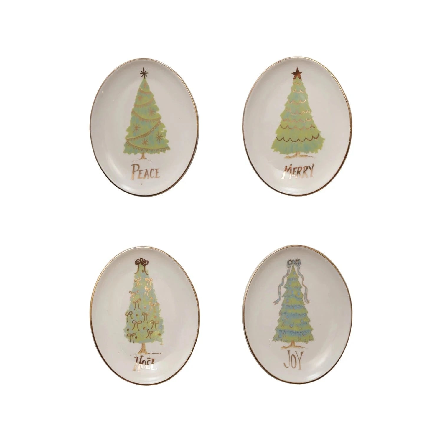 Creative Co-op Oval Stoneware Christmas Tree Dish, 4 Styles Available - Little Miss Muffin Children & Home