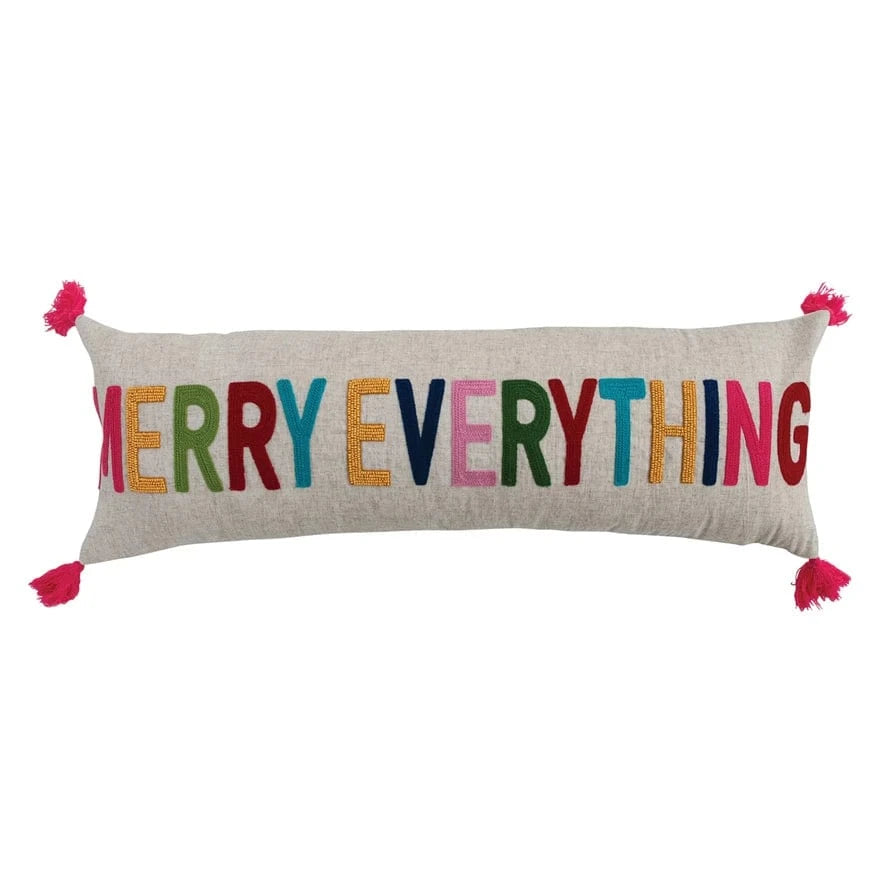 Merry Everything Oversized Lumbar Pillow with Tassels & Beads