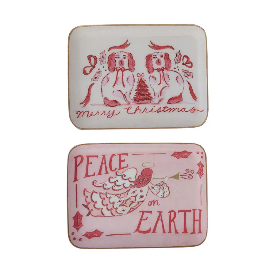 Enameled Metal Tray with Holiday Saying, 2 Styles Available