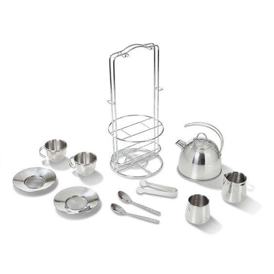 Melissa & Doug - Melissa & Doug Stainless Steel Tea Set and Storage Stand - Little Miss Muffin Children & Home