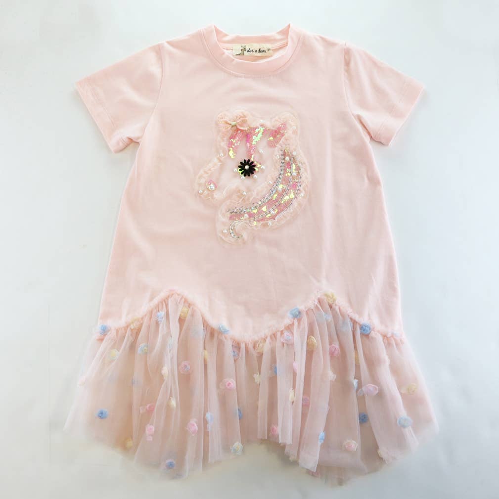 Doe A Dear Doe A Dear Pink Mesh Hem Unicorn Dress - Little Miss Muffin Children & Home