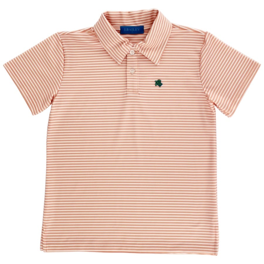Bailey Boys Bailey Boys Henry Short Sleeve Stripe Performance Polo- Coral/White - Little Miss Muffin Children & Home