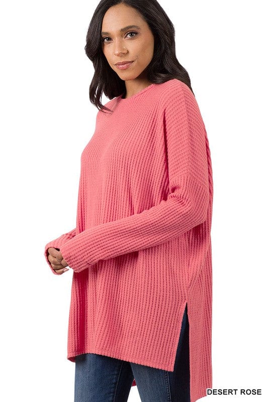 Zenana Zenana Long Sleeve Thermal Waffle Sweater - Little Miss Muffin Children & Home