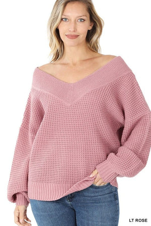 Zenana Zenana Deep V- Neck Sweater - Little Miss Muffin Children & Home