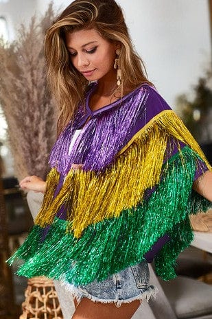 Bibi Clothing Bibi Clothing Metallic Mardi Gras Tinsel Poncho - Little Miss Muffin Children & Home