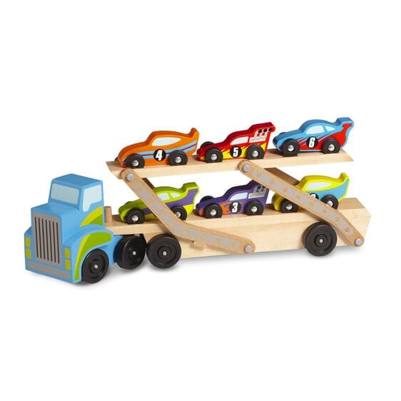 Melissa & Doug - Melissa & Doug Mega Race Car Carrier  Wooden Toy Set - Little Miss Muffin Children & Home