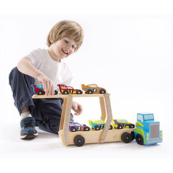 Melissa & Doug - Melissa & Doug Mega Race Car Carrier  Wooden Toy Set - Little Miss Muffin Children & Home