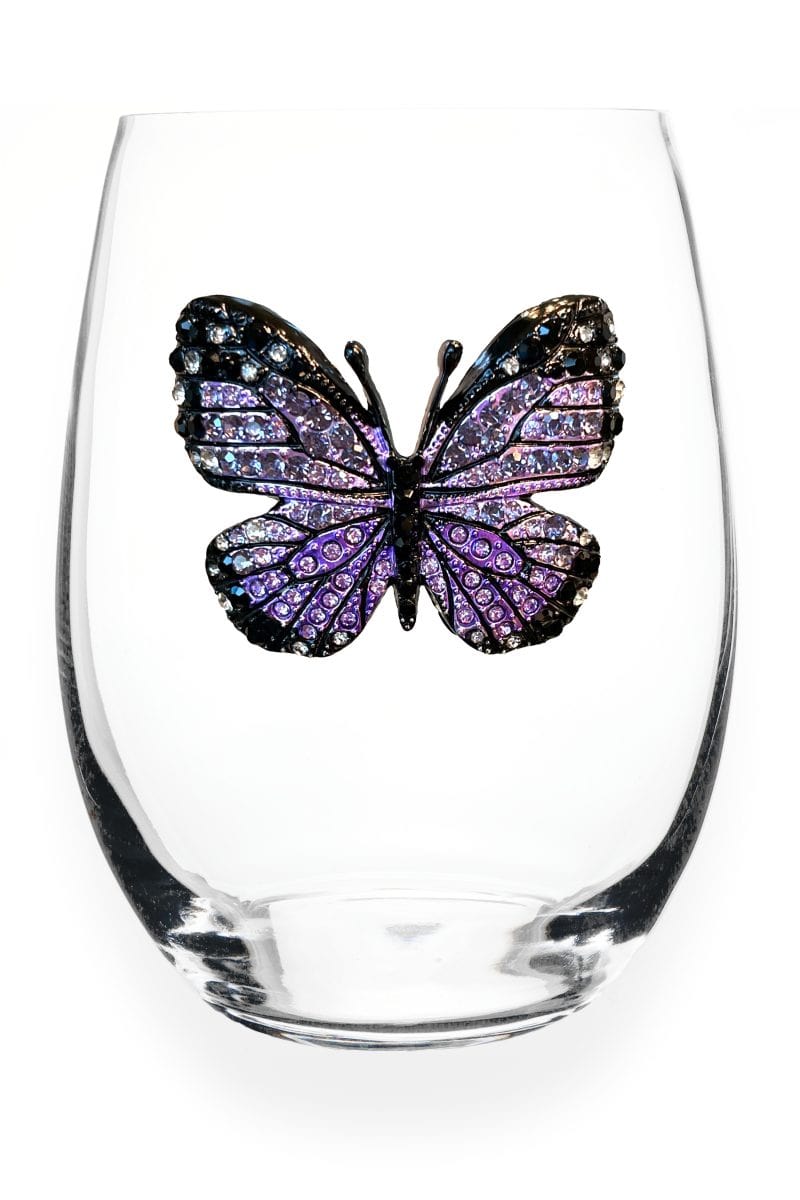 Queen Jewels Purple Butterfly Jeweled Stemless Wine Glass