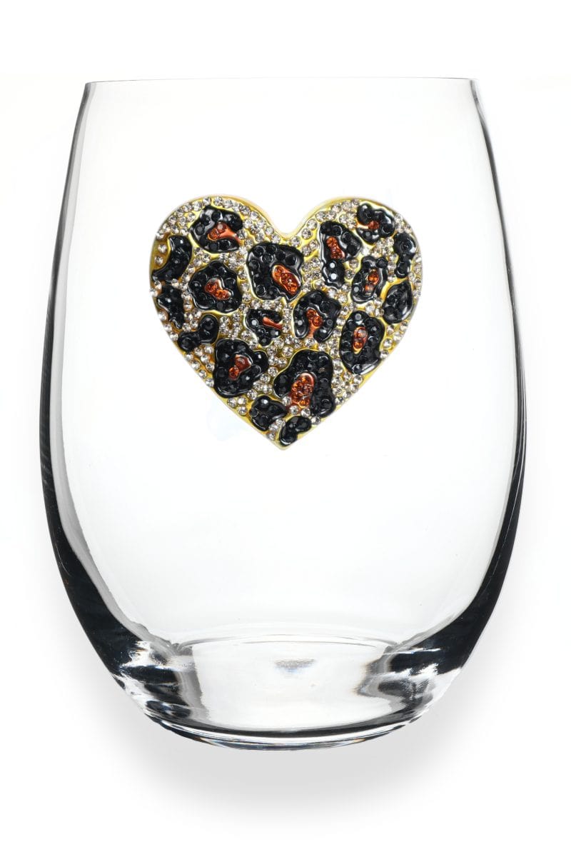 Queen Jewels Queen Jewels Leopard Heart Jeweled Stemless Wine Glass - Little Miss Muffin Children & Home