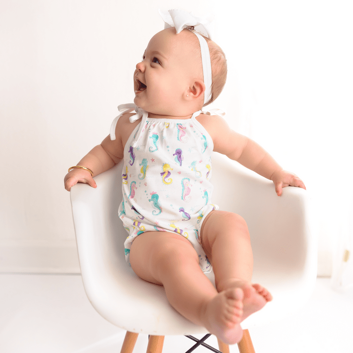 Nola Tawk Nola Tawk Sea Horsing Around Shoulder Tie Onesie - Little Miss Muffin Children & Home