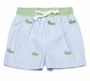 Anavini Anavini Blue Alligator Seersucker Swim Trunks - Little Miss Muffin Children & Home