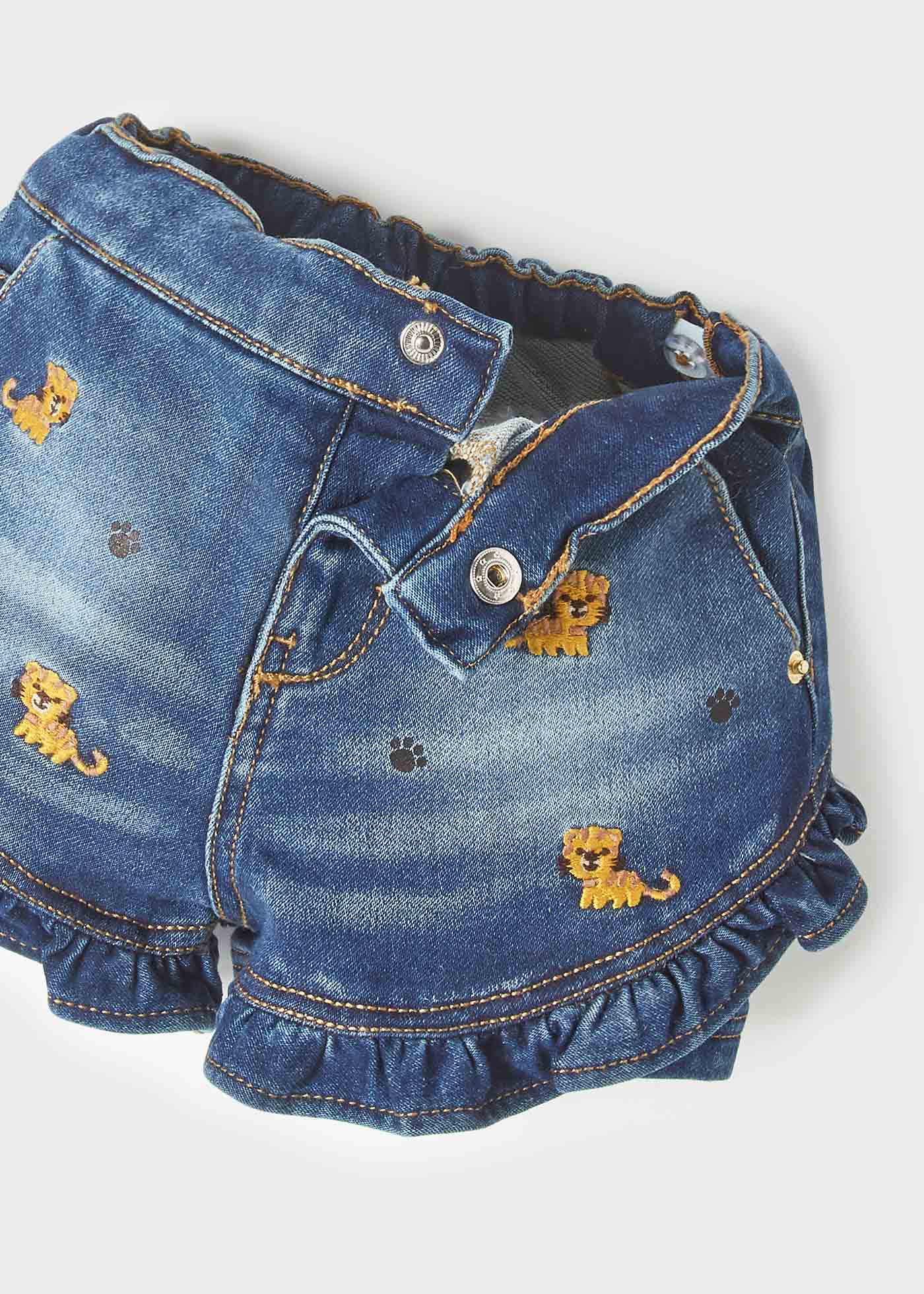 Mayoral Mayoral Embroidered Denim Shorts with Ruffles - Little Miss Muffin Children & Home