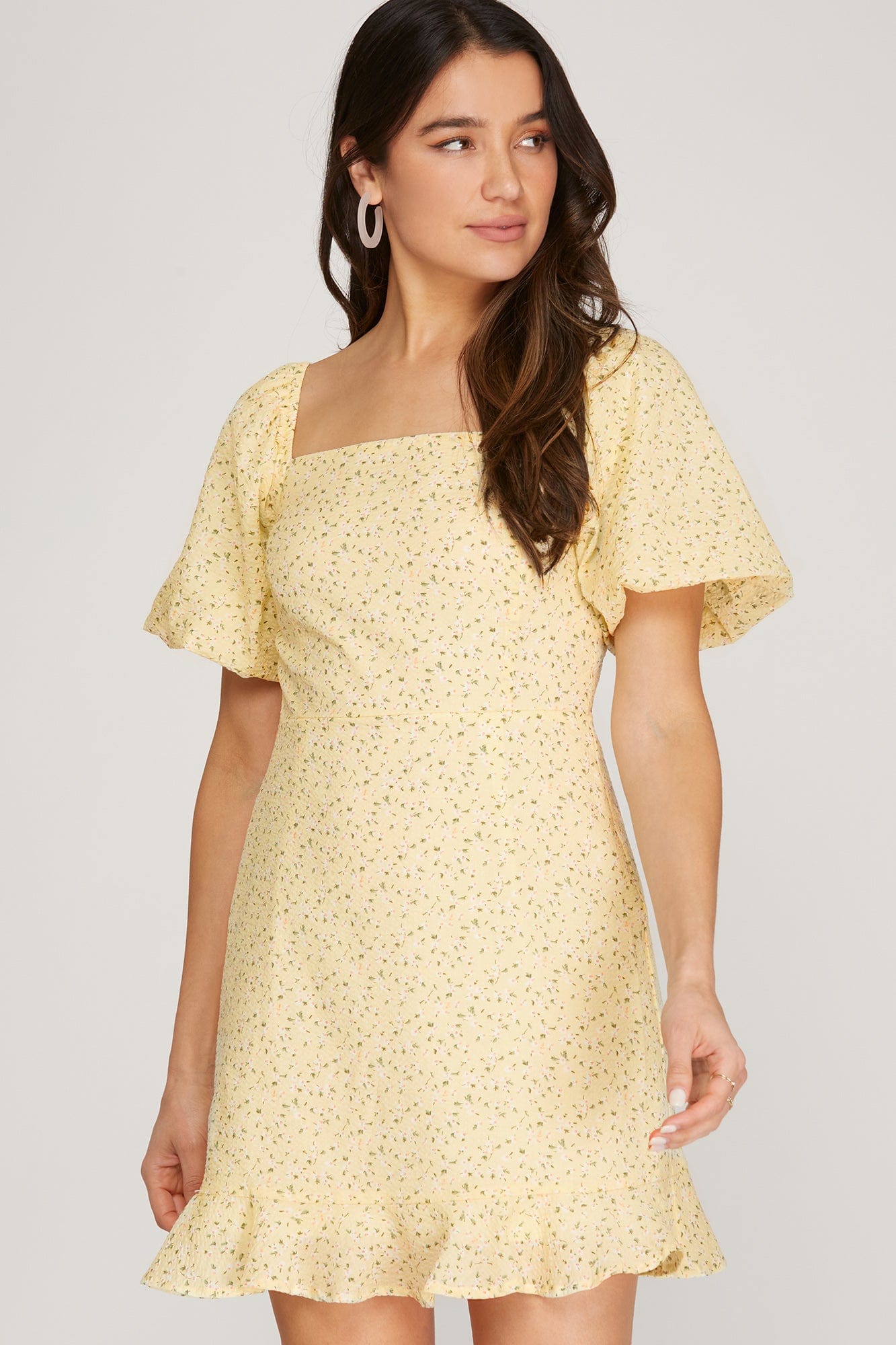 She & Sky Puff Sleeve Floral Mini Dress