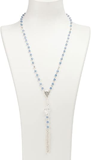 My Saint My Hero My Saint My Hero Wrapped In Faith Rosary Necklace Blue/Silver - Little Miss Muffin Children & Home