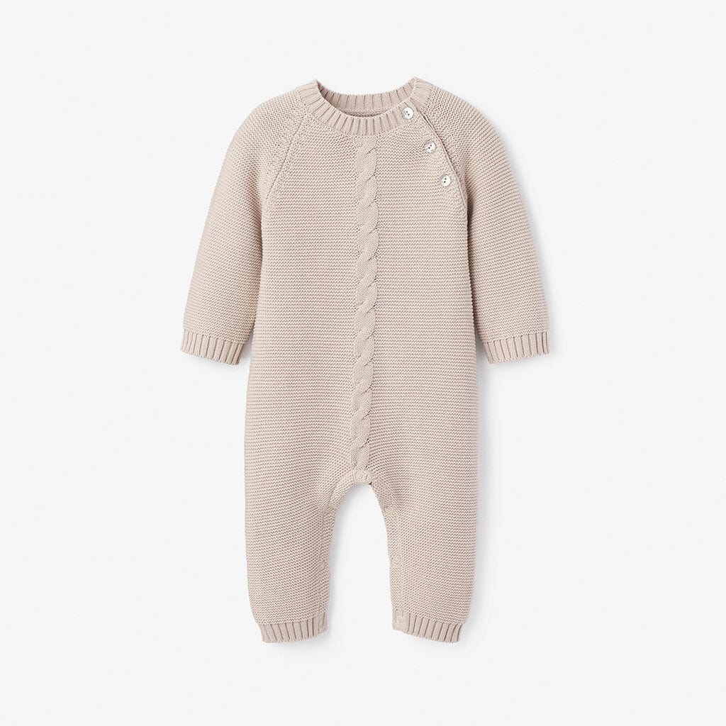 Elegant Baby Elegant Baby Taupe Cable Garter Knit Baby Jumpsuit - Little Miss Muffin Children & Home