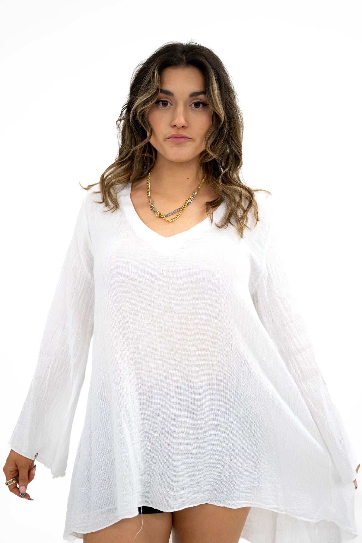 Oro Bonito Oro Bonito Linen Mesh Tunic - Little Miss Muffin Children & Home