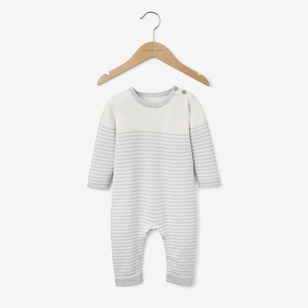 Elegant Baby Elegant Baby Cloud Blue Mini Stripe Cotton Knit Baby Jumpsuit - Little Miss Muffin Children & Home