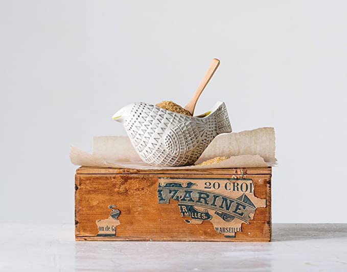 Creative Co-op Creative Co-op Embossed Ceramic Bird Bowl with Spoon - Little Miss Muffin Children & Home