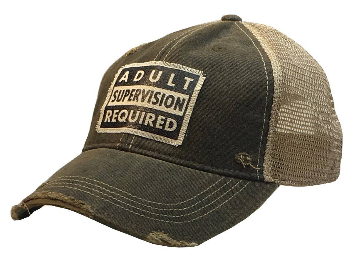 Vintage Life - Vintage Life  “Adult Supervision Required” Distressed Trucker Cap in Black - Little Miss Muffin Children & Home