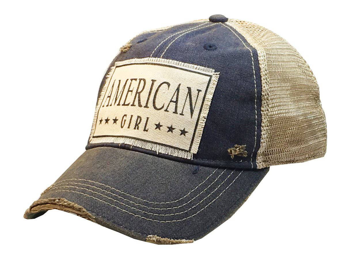 Vintage Life - Vintage Life "American Girl" Distressed Trucker Cap in Navy Blue - Little Miss Muffin Children & Home