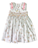 Lulu Bebe Lulu Bebe Swan Sleeveless Smock Dress With Pink Shoulder Bow - Little Miss Muffin Children & Home
