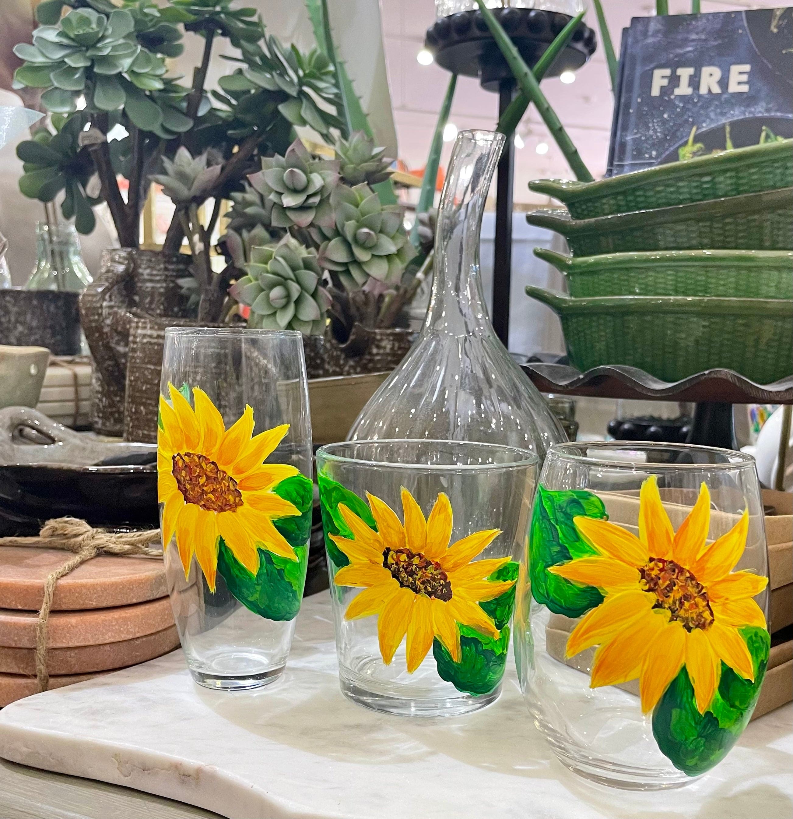 Michelle's Art Box Michelle's Art Box Sunflower Stemless Wine Glass - Little Miss Muffin Children & Home