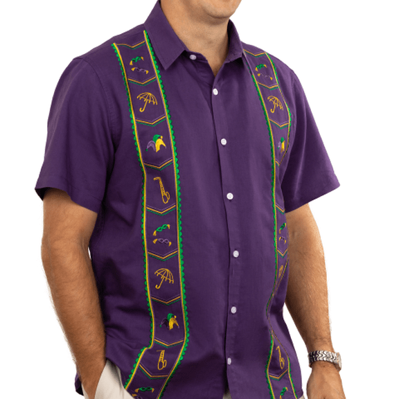 Mardi Gras Shirt Guayabera In Purple Purple / S 45" CHEST