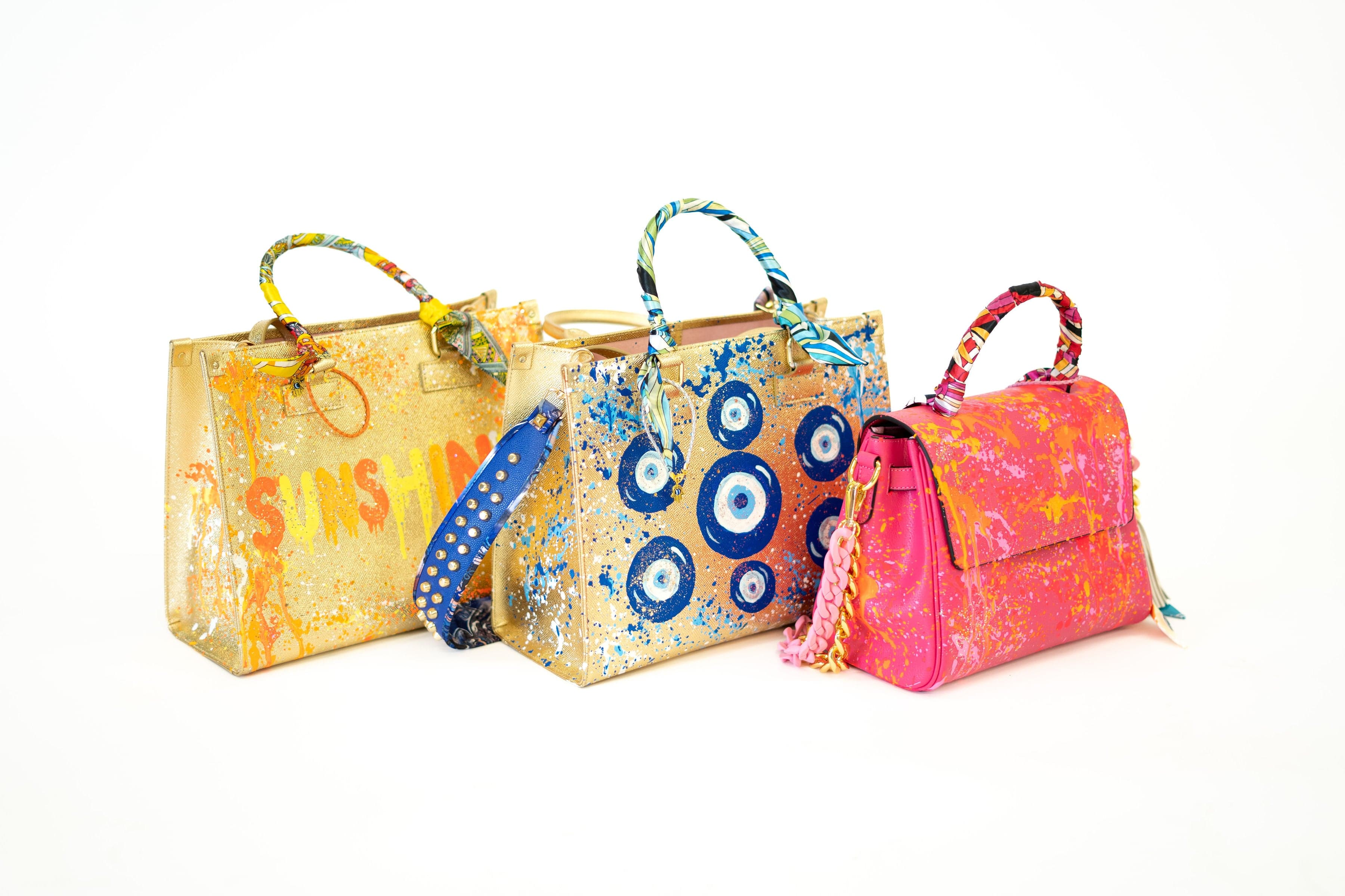 Custom Bag Designs Custom Bag Designs Nicole Evil Eye Hand Painted Handle Bag - Little Miss Muffin Children & Home