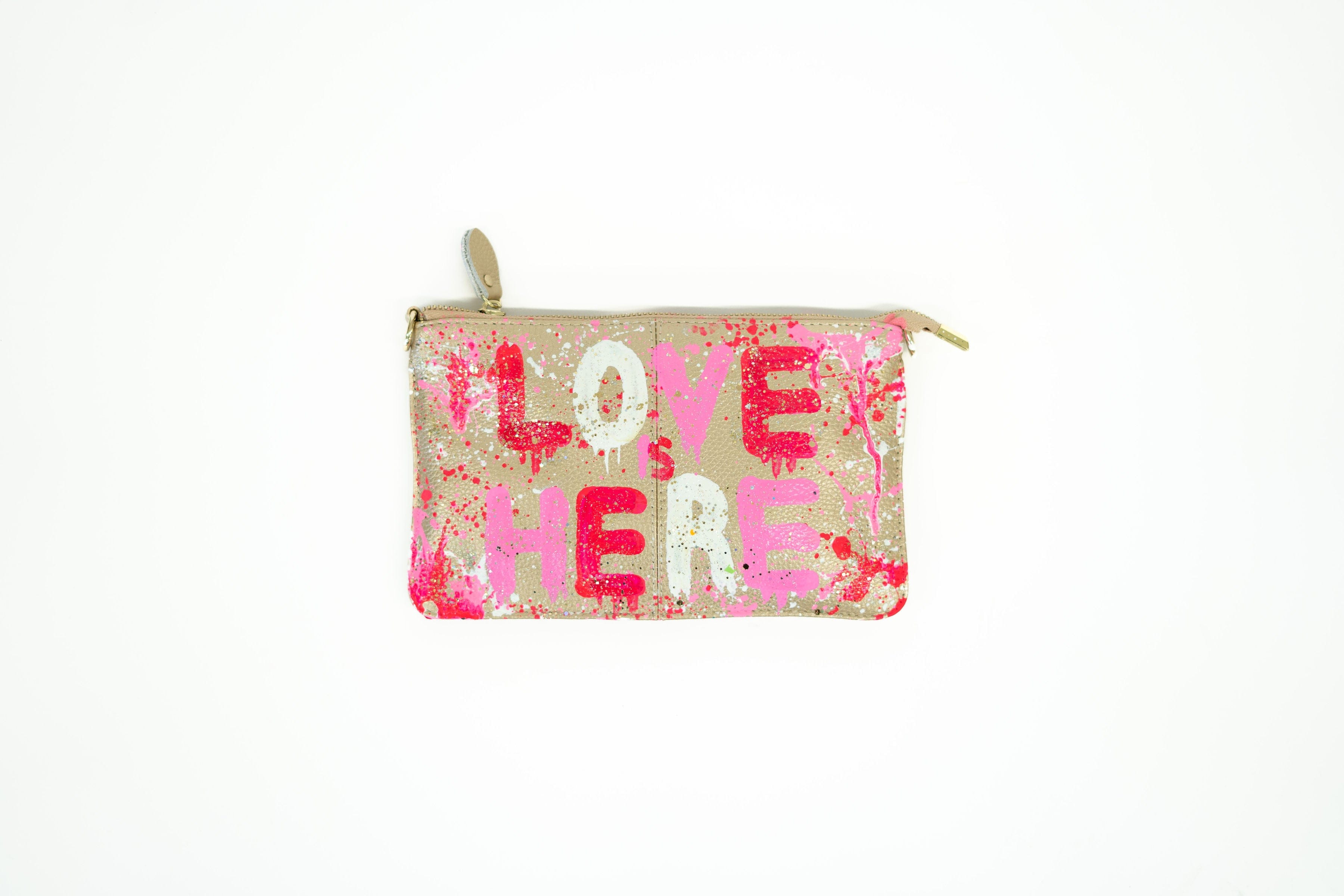 Custom Bag Designs Custom Bag Designs Alex Love Here Pink Splash Crossbody Handbag - Little Miss Muffin Children & Home