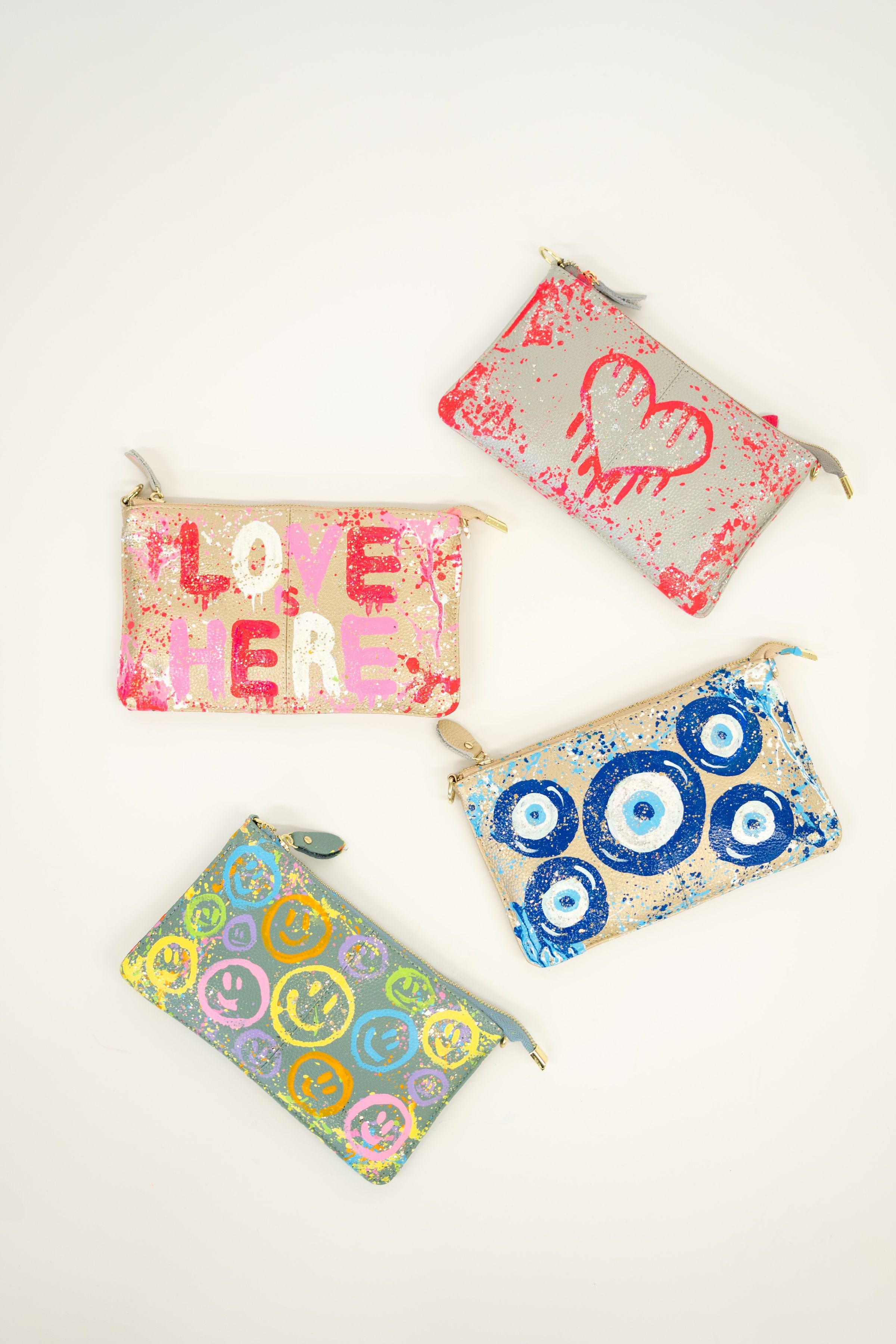 Custom Bag Designs Alex Silver & Pink Drip Heart Crossbody Handbag