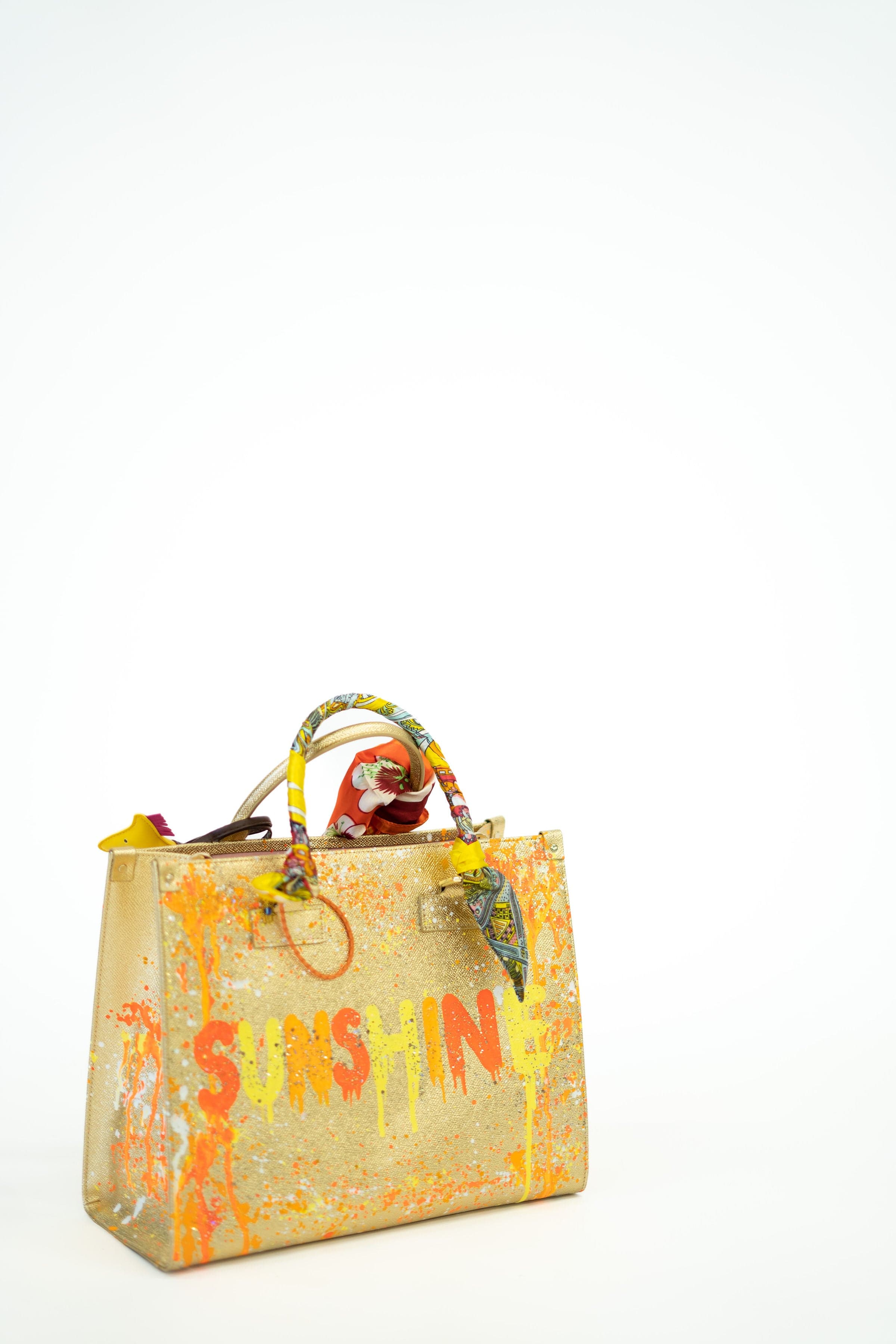 Custom Bag Designs Custom Bag Designs Nicole Bag Gold Sunshine Hand Painted Handle Bag - Little Miss Muffin Children & Home