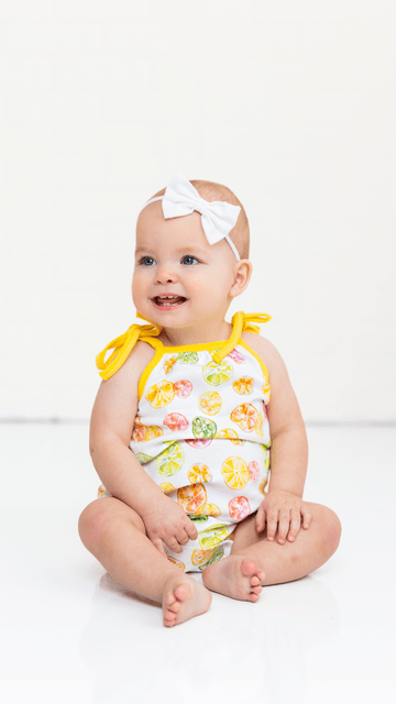 Nola Tawk Nola Tawk Squeeze the Day Organic Cotton Shoulder-Tie Onesie - Little Miss Muffin Children & Home