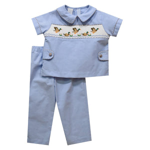 Vive La Fete Vive La Fete Mallard Ducks Smocked Short Sleeve Pant Set - Little Miss Muffin Children & Home